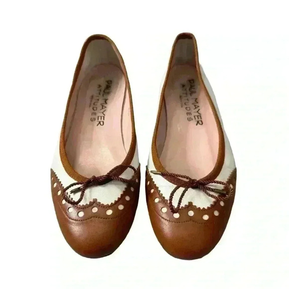 Paul Mayer Oxford Leather Ballet Flats Size 8.5 Preppy Office Saddle Office Shoe - Picture 2 of 10